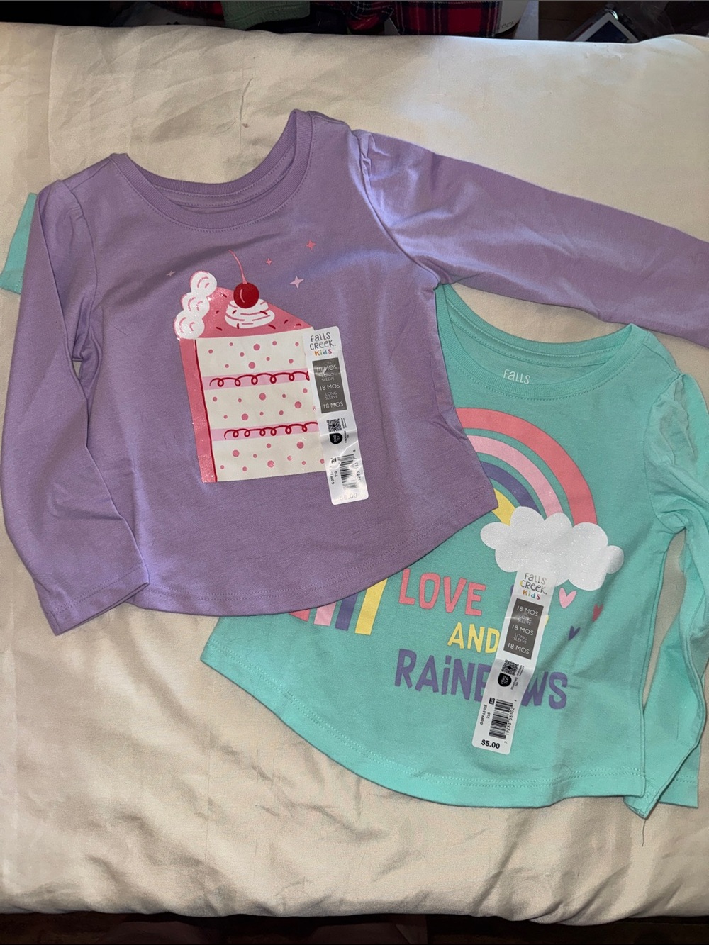 Falls Creek Purple Cake & Teal Rainbow Long-Sleeve Tops - 2-Pack